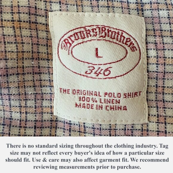 Brooks Brothers 346 Mens Linen Shirt Yellow Pink Check Short Sleeve Size L - Picture 10 of 12